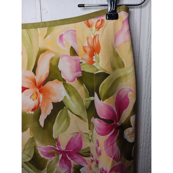 Talbots Floral Skirt Women's 6 Yellow A-Line Silk Blend Knee Length Lined Zip - Picture 2 of 6
